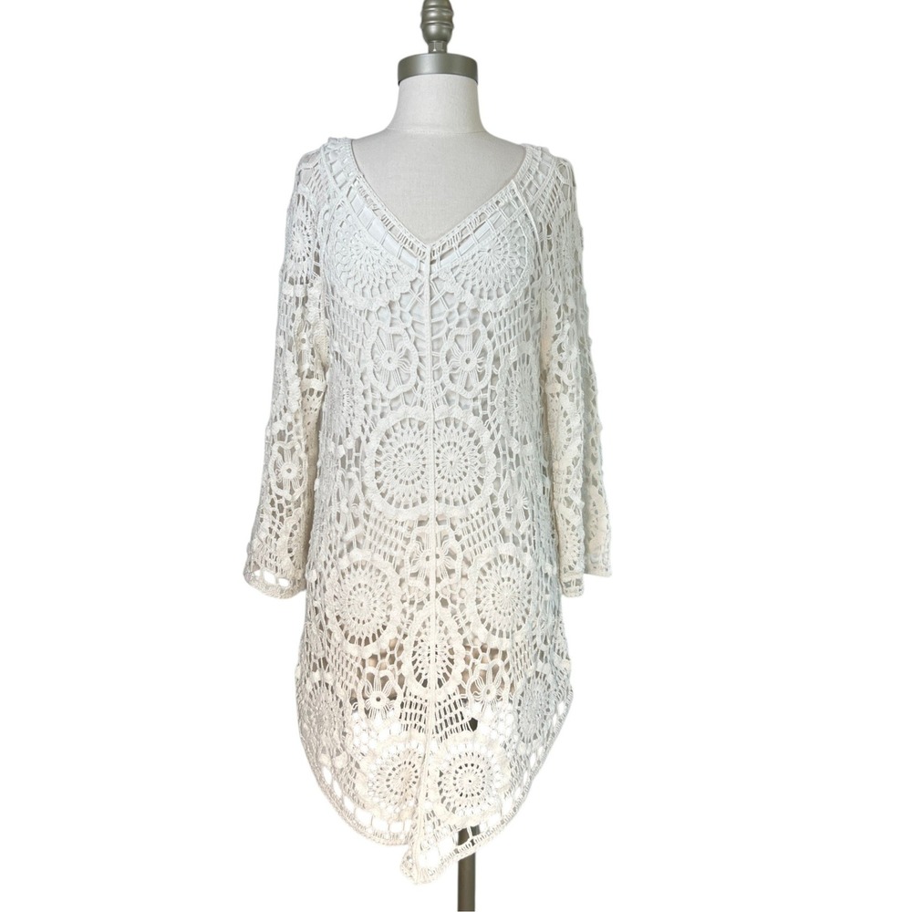 XCVI Crochet Lace Tunic Top Womens Size 1 (US 2-10) White Boho Medallion Beachy